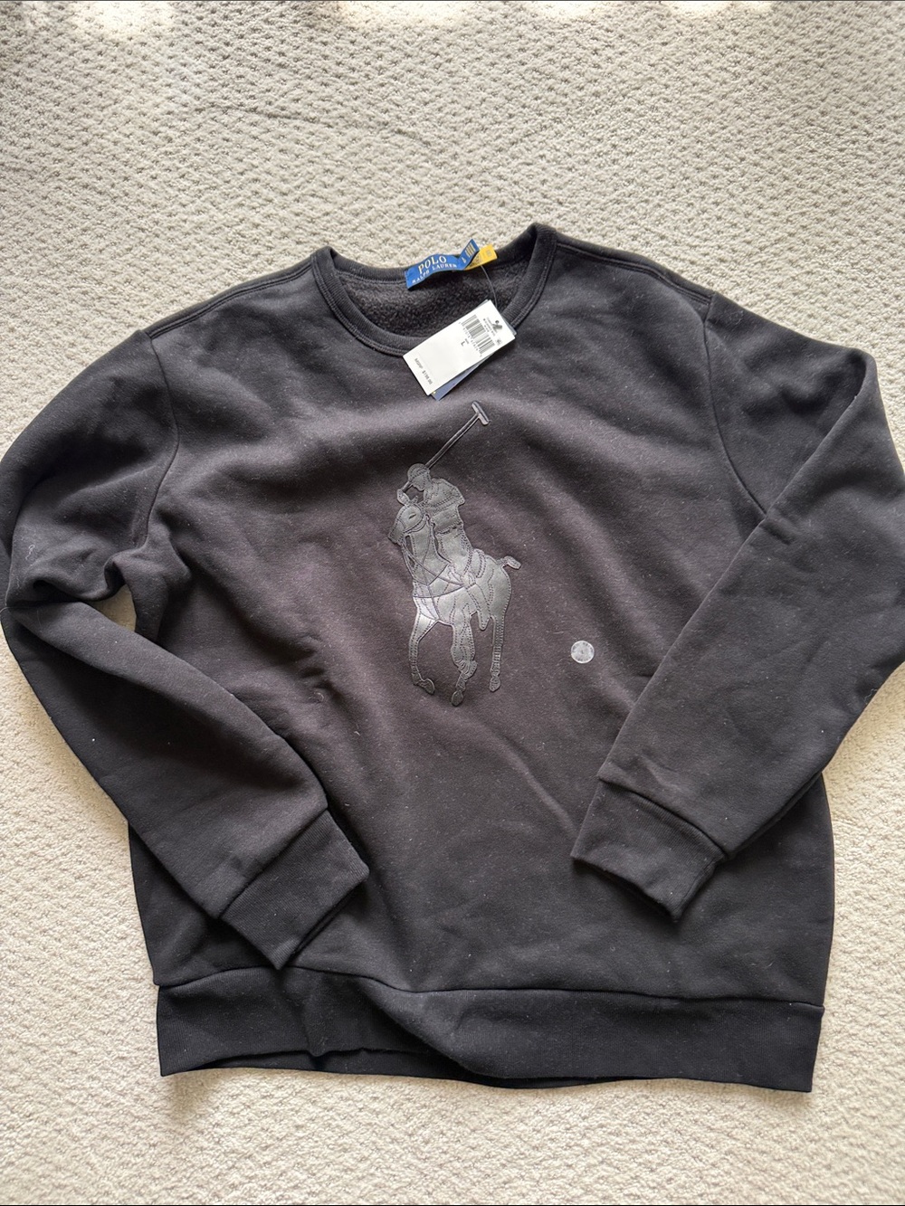 Polo by Ralph Lauren Black Crewneck Sweatshirt with Large Tonal Polo Player